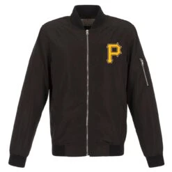 Men's Pittsburgh Pirates JH Design Black Lightweight Nylon Bomber Jacket