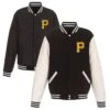 Men's Pittsburgh Pirates JH Design Black Reversible Fleece Jacket With Faux Leather Sleeves