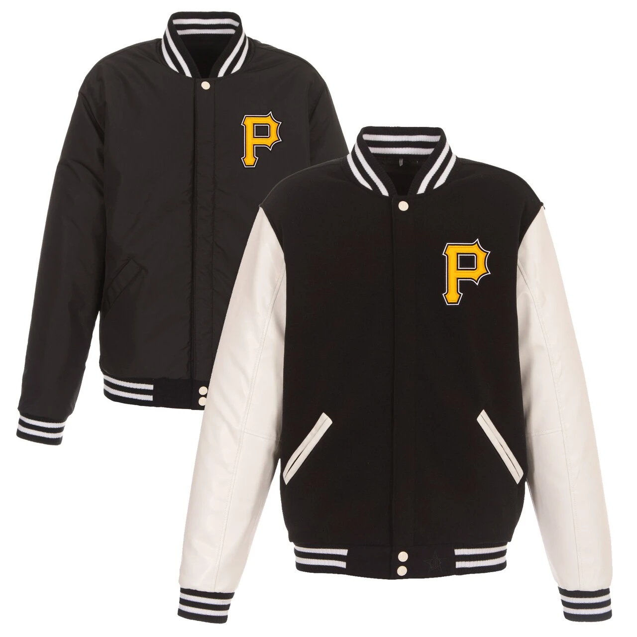 Men's Pittsburgh Pirates JH Design Black Reversible Fleece Jacket With Faux Leather Sleeves