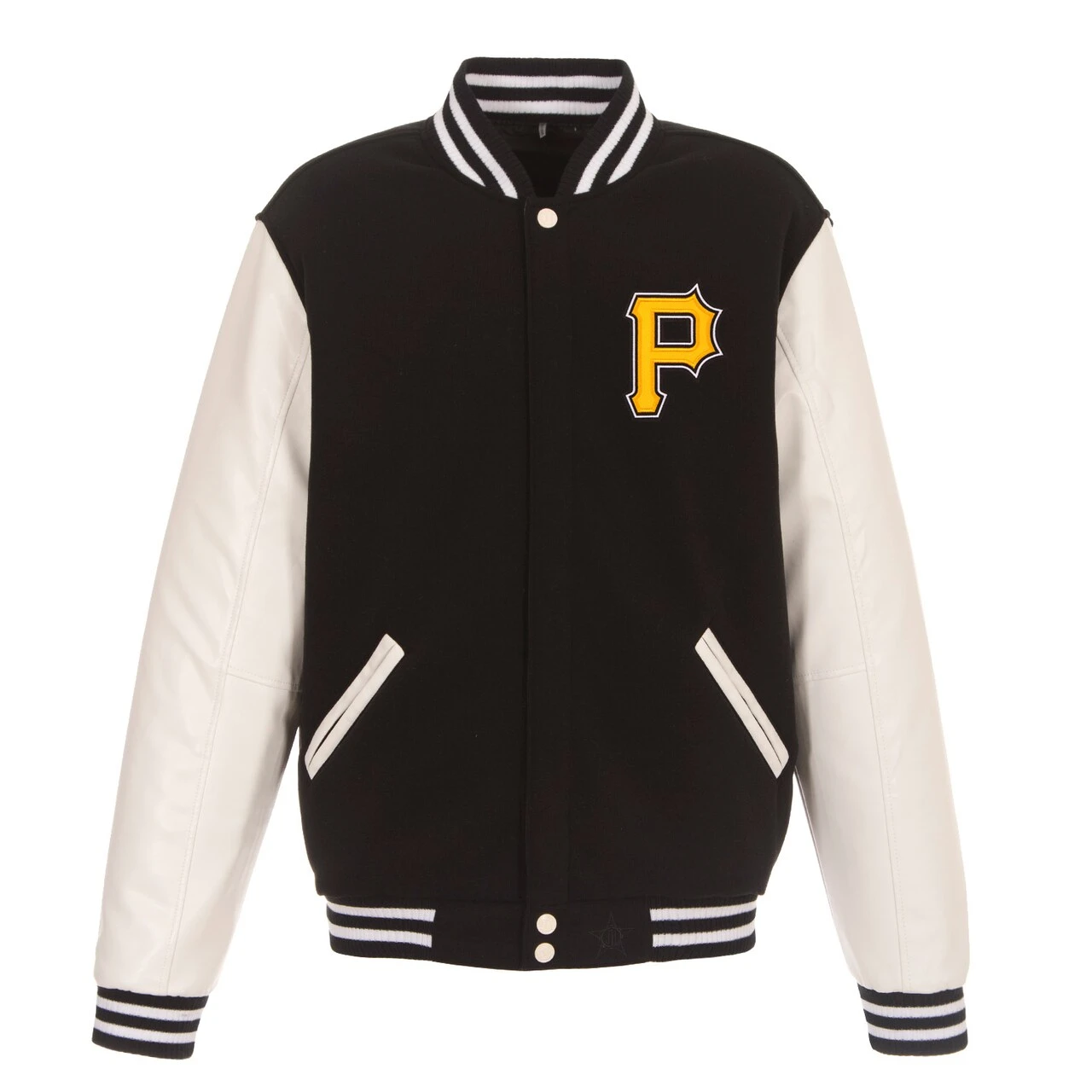 Men's Pittsburgh Pirates JH Design Black Reversible Fleece Jacket With Faux Leather Sleeves - Image 2
