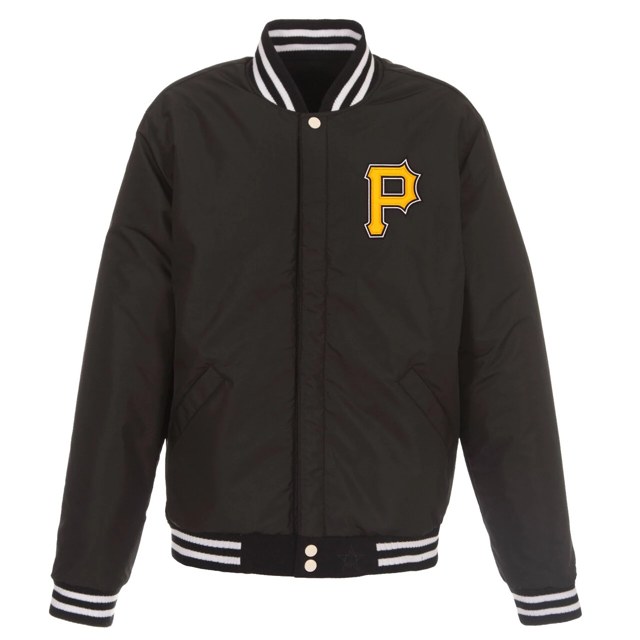 Men's Pittsburgh Pirates JH Design Black Reversible Fleece Jacket With Faux Leather Sleeves - Image 3