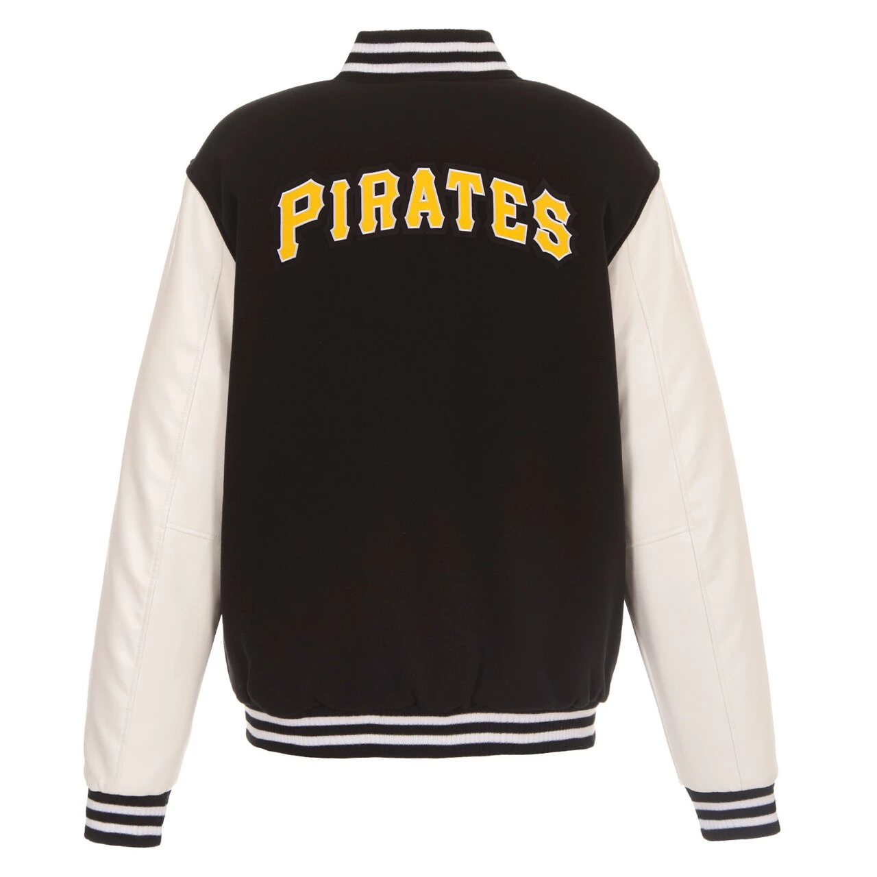 Men's Pittsburgh Pirates JH Design Black Reversible Fleece Jacket With Faux Leather Sleeves - Image 4