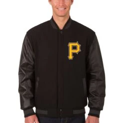 Men's Pittsburgh Pirates JH Design Black Wool & Leather Reversible Jacket