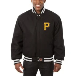 Men's Pittsburgh Pirates JH Design Black Wool Full-Button Jacket