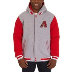 Men's Arizona Diamondbacks JH Design Gray Reversible Fleece Full Snap Hoodie