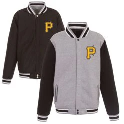 Men's Pittsburgh Pirates JH Design Gray Embroidered Reversible Full Snap Fleece Jacket