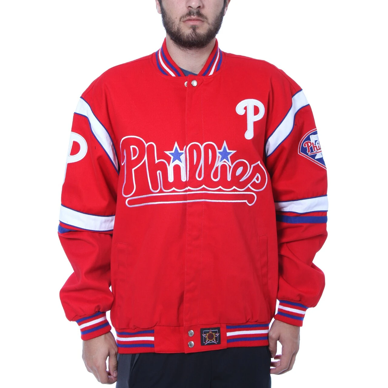 Men's Philadelphia Phillies JH Design Red Embroidered Logo Twill Full-Snap Jacket