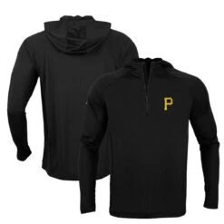 Men's Pittsburgh Pirates Levelwear Black Zander Insignia Core Quarter-Zip Pullover Hoodie