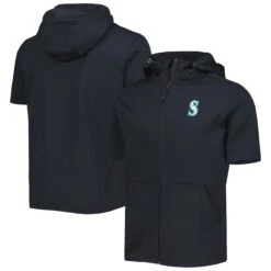 Men's Seattle Mariners Levelwear Black Recruit Full-Zip Short Sleeve Hoodie