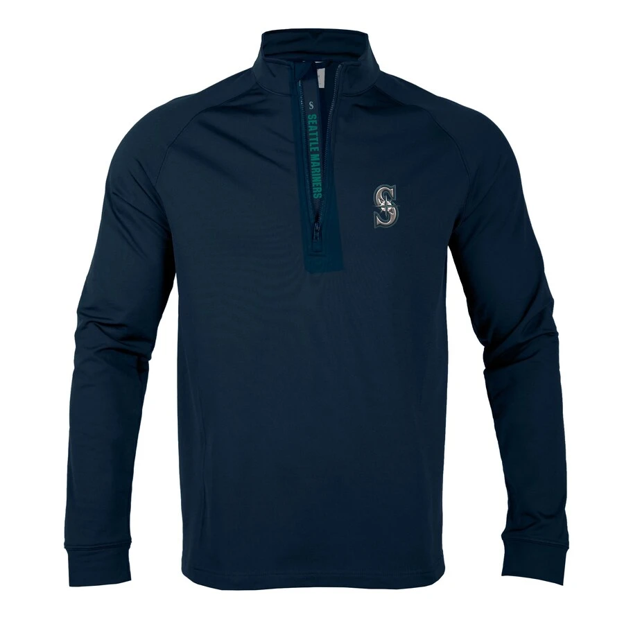 Men's Seattle Mariners Levelwear Navy Calibre Quarter-Zip Pullover Top