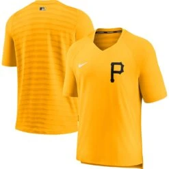 Men's Pittsburgh Pirates Nike Gold Authentic Collection Pregame Performance V-Neck T-Shirt