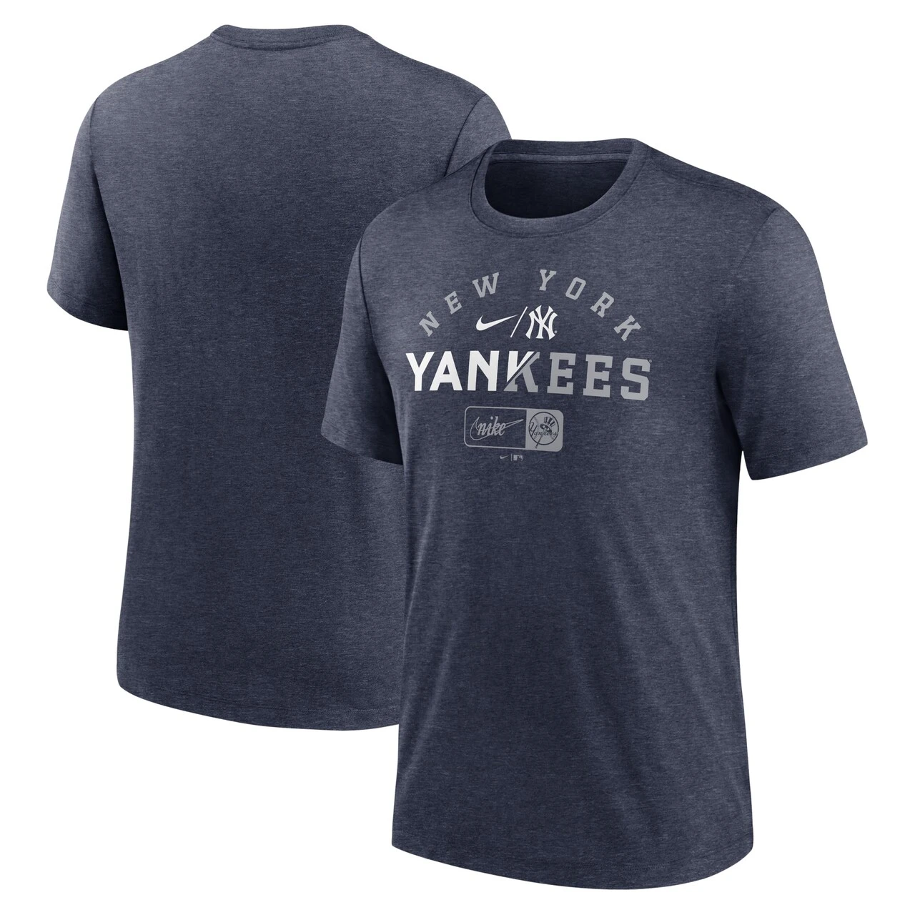 Men's New York Yankees Nike Heather Navy Rewind Review Slash Tri-Blend T-Shirt