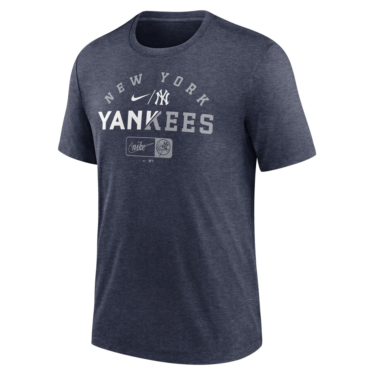 Men's New York Yankees Nike Heather Navy Rewind Review Slash Tri-Blend T-Shirt - Image 2