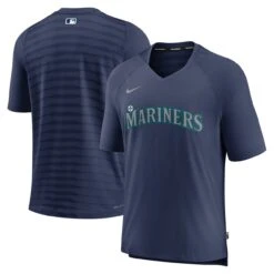 Men's Seattle Mariners Nike Navy Authentic Collection Pregame Raglan Performance V-Neck T-Shirt