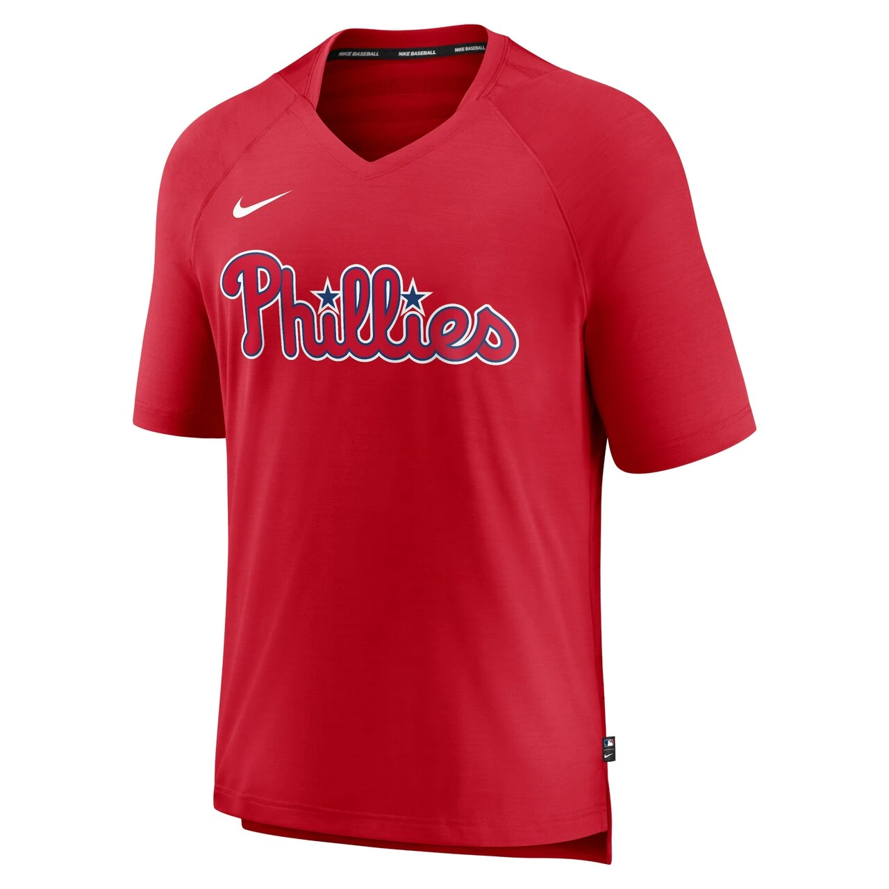 Men's Philadelphia Phillies Nike Red Authentic Collection Pregame Raglan Performance V-Neck T-Shirt - Image 2