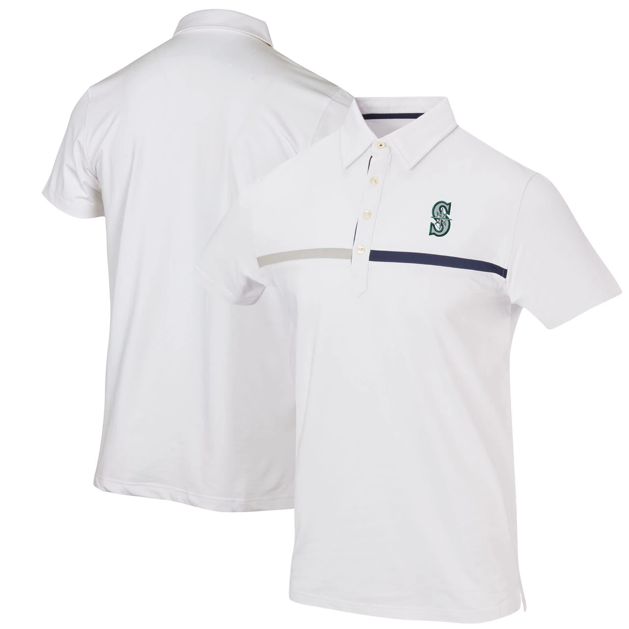 Men's Seattle Mariners White Color Blocked Stretch Polo