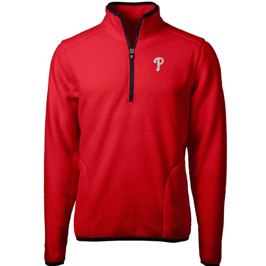 Men's Philadelphia Phillies Cutter & Buck Red/Navy Cascade Eco Sherpa Fleece Quarter-Zip Pullover Jacket