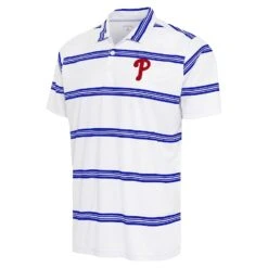 Men's Philadelphia Phillies Antigua White/Royal Groove Polo
