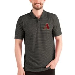 Men's Arizona Diamondbacks Antigua Heathered Black/Silver Esteem Polo
