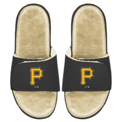 Men's Pittsburgh Pirates ISlide Black/Tan Faux Fur Slide Sandals