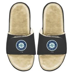 Men's Seattle Mariners ISlide Black/Tan Faux Fur Slide Sandals