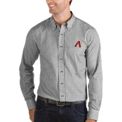 Men's Arizona Diamondbacks Antigua Black/White Structure Button-Down Long Sleeve Shirt
