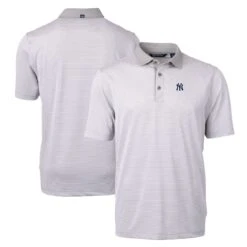 Men's New York Yankees Cutter & Buck Gray/White Virtue Eco Pique Micro Stripe Recycled Polo